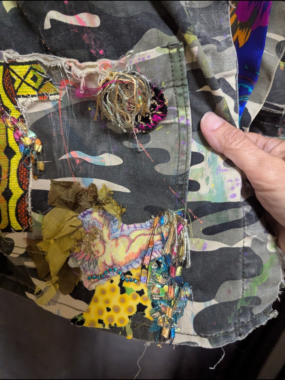 John Lennon Camo Military Distressed Jacket Embroidery Size XL - Picture 11 of 17
